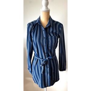 Abercrombie & Fitch Striped Shirt Tie Dress Blue Size Small Petite